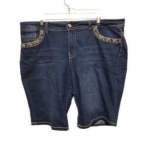 Faded Glory Jean Shorts Womens 20W Dark Wash Embroidered Stretch Embellished